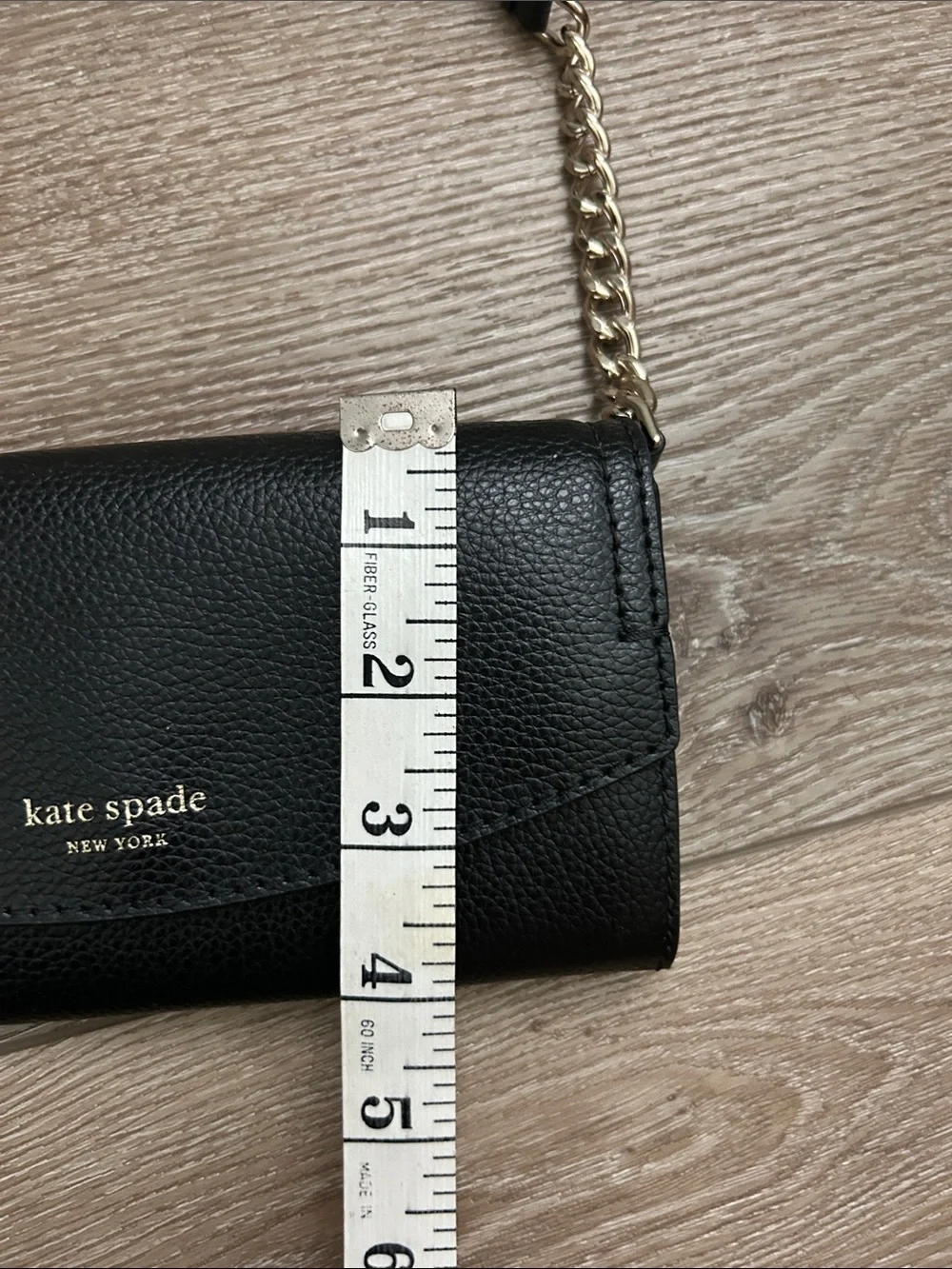 KATE SPADE NY Eva Crossbody Wallet on a Chain Black Pebbled Leather